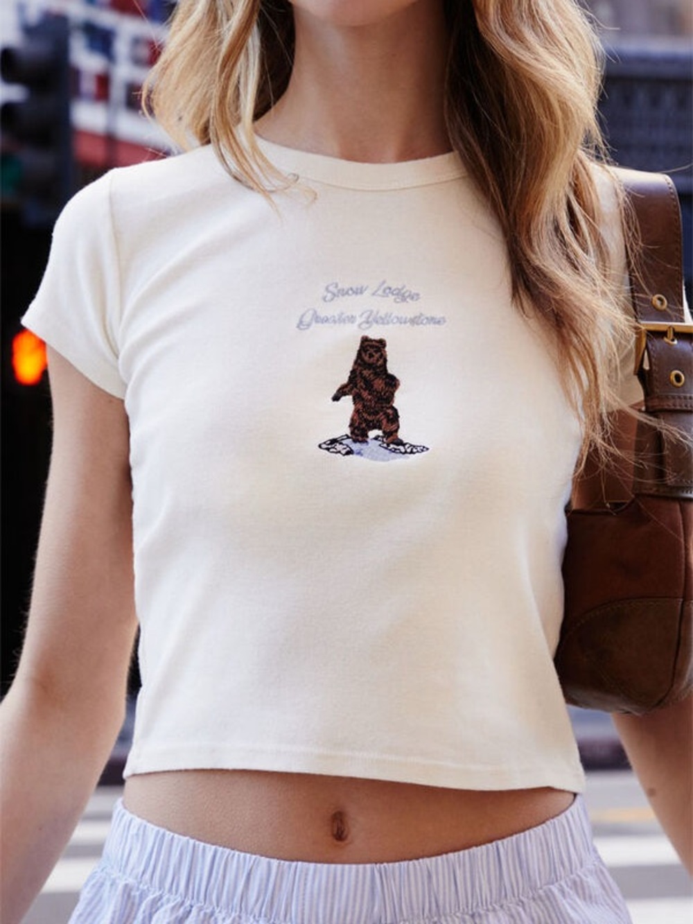 John Galt/Brandy Meville Cream Short Sleeve Tee with Bear Embroidery